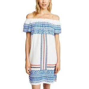 Roller Rabbit Athena Gaetan Dress White‎ Embroidered Puff Sleeve Women's Small